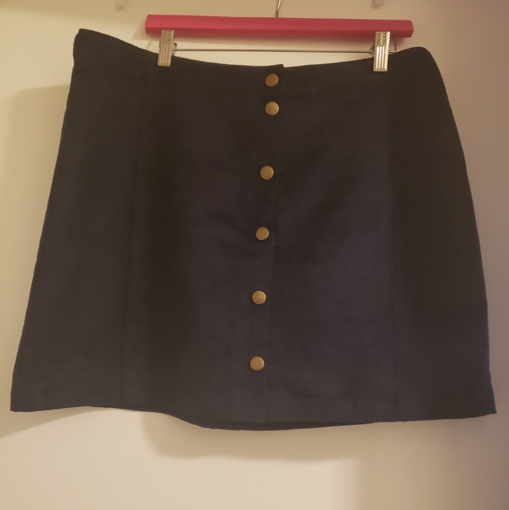 Navy suede button up skirt